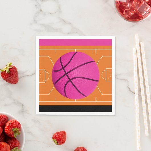 Basketbal Verjaardagsfeestje Zwart Roze & Sinaasap Servetten (Insitu)