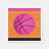 Basketbal Verjaardagsfeestje Zwart Roze & Sinaasap Servetten (Voorkant)