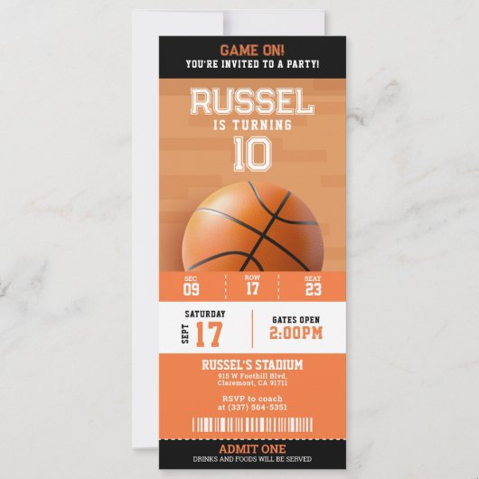 Basketbal Verjaardagsfeestticket Kaart (Voorkant)