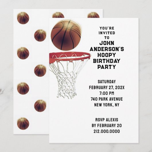 Basketbal Verjaardagsfeestuitnodigingen Kaart (Voorkant / Achterkant)