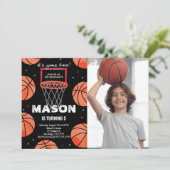 Basketbal Verjaardagsfoto Uitnodiging (Staand voorkant)