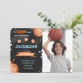 Basketbal Verjaardagsfoto Uitnodiging (Staand voorkant)