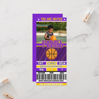 Basketbal Verjaardagskaart Ticket Uitnodiging (Paa