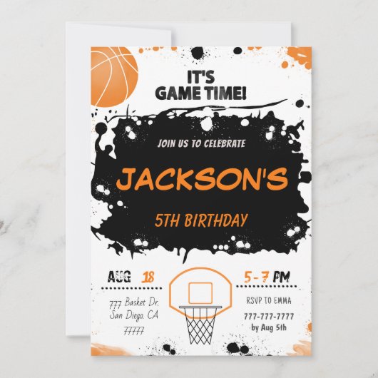 basketbal verjaardagsuitnodiging kaart (Voorkant)