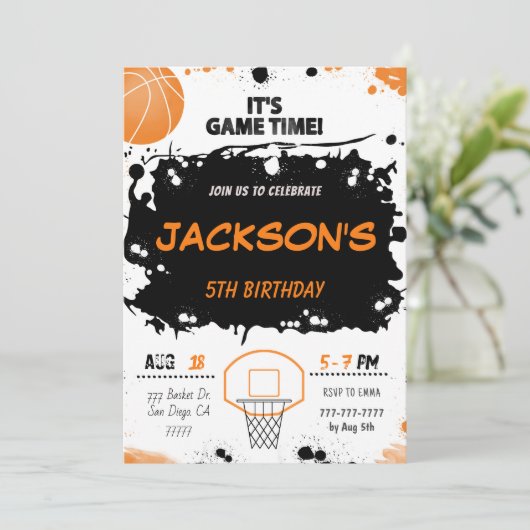 basketbal verjaardagsuitnodiging kaart (Staand voorkant)