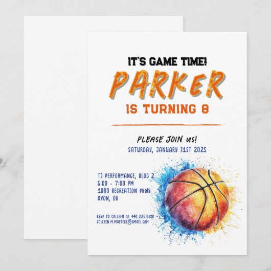 Basketbal verjaardagsuitnodiging voor jongen kaart (Voorkant / Achterkant)