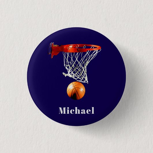 Basketbal Vervang met Uw Naam Ronde Button 3,2 Cm (Voorkant)