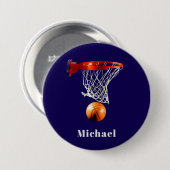 Basketbal Vervang met Uw Naam Ronde Button 7,6 Cm (Voorkant /achterkant)