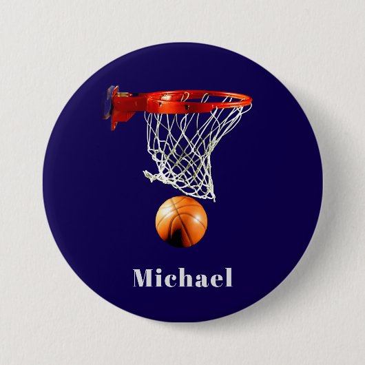 Basketbal Vervang met Uw Naam Ronde Button 7,6 Cm (Voorkant)