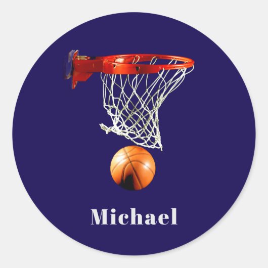 Basketbal Vervang met Uw Naam Ronde Sticker (Voorkant)