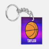 Basketbal; Vibrant Violet Blue en Magenta Sleutelhanger (Voorkant Links)