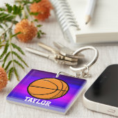 Basketbal; Vibrant Violet Blue en Magenta Sleutelhanger (Voorkant Rechts)