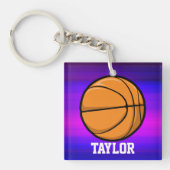 Basketbal; Vibrant Violet Blue en Magenta Sleutelhanger (Voorkant)