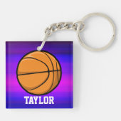 Basketbal; Vibrant Violet Blue en Magenta Sleutelhanger (Achterkant)