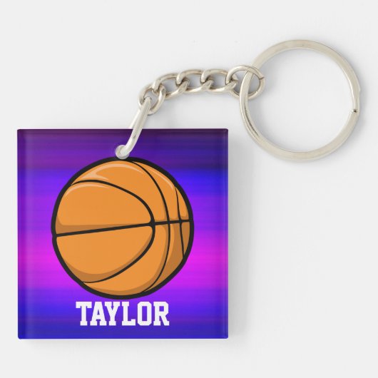 Basketbal; Vibrant Violet Blue en Magenta Sleutelhanger (Achterkant)