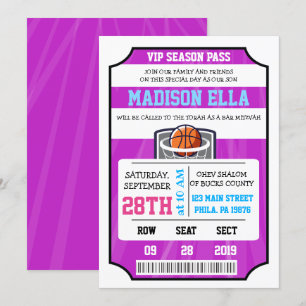 BASKETBAL VIP TICKET Bar Mitswa uitnodiging