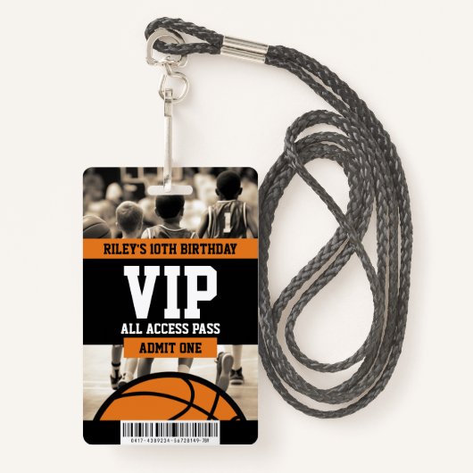 Basketbal VIP Verjaardagsfeestje Gastenpas Badge (Voorkant met draagriem)