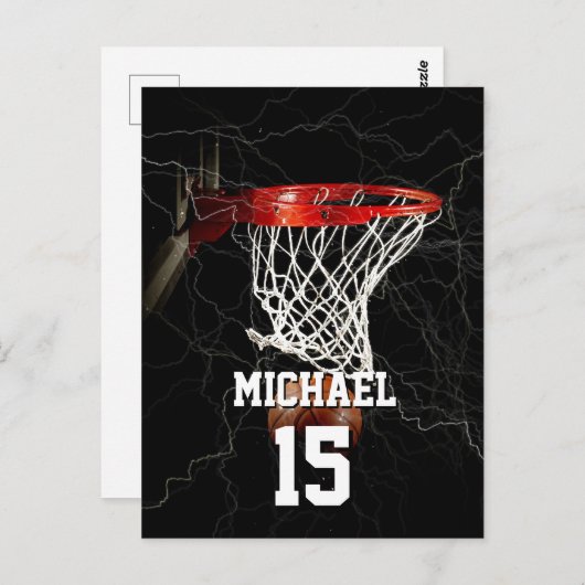 Basketbal Voeg Jouw naam & Nummer Pop Art Briefkaart (Voorkant / Achterkant)