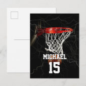 Basketbal Voeg Jouw naam & Nummer Pop Art Uitnodiging Briefkaart (Voorkant / Achterkant)