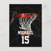 Basketbal Voeg Jouw naam & Nummer Pop Art Uitnodiging Briefkaart (Voorkant)