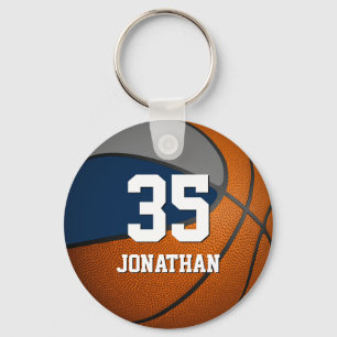basketbal voor jongens - blauwe en grijze teamkleu sleutelhanger
