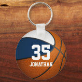 basketbal voor jongens - blauwe en witte teamkleur sleutelhanger (Voorkant)