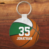 basketbal voor jongens - groene en witte teamkleur sleutelhanger (Achterkant)