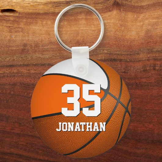 basketbal voor jongens oranje en witte teamkleuren sleutelhanger (Voorkant)