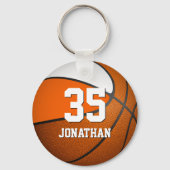 basketbal voor jongens oranje en witte teamkleuren sleutelhanger (Achterkant)