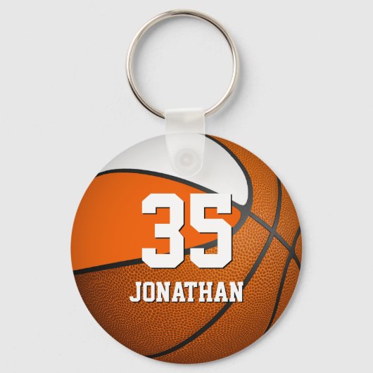 basketbal voor jongens oranje en witte teamkleuren sleutelhanger (Achterkant)