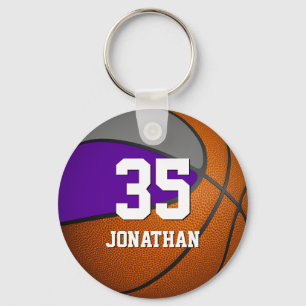 basketbal voor jongens paarse grijze teamkleuren sleutelhanger