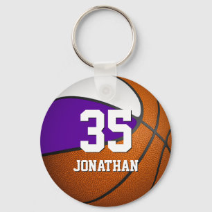 basketbal voor jongens paarse witte teamkleuren sleutelhanger