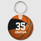 basketbal voor jongens zwarte en oranje teamkleure sleutelhanger (Voorkant)