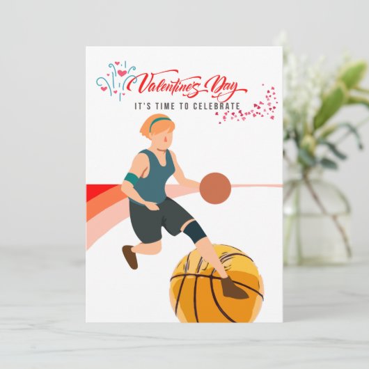 Basketbal voor Valentijnsdag  met liefde    Feestdagenkaart (Staand voorkant)