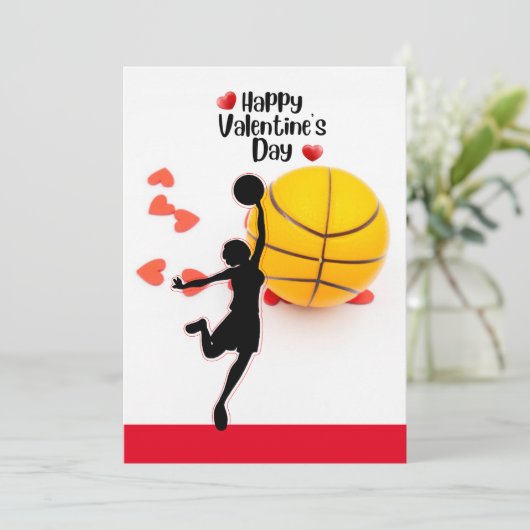 Basketbal voor Valentijnsdag  met liefde    Feestdagenkaart (Staand voorkant)