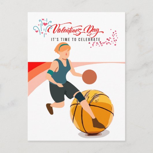 Basketbal voor Valentijnsdag  met liefde   Feestdagenkaart (Voorkant)