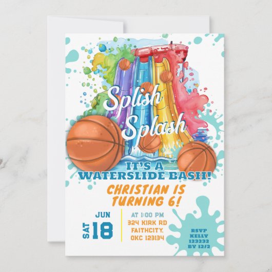 Basketbal Waterslide Pool Verjaardagsfeest Kaart (Voorkant)