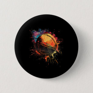 Basketbal Waterverf basketbalspeler Tekening Ar Ronde Button 5,7 Cm