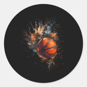 Basketbal Waterverf basketbalspeler Tekening Ar Ronde Sticker