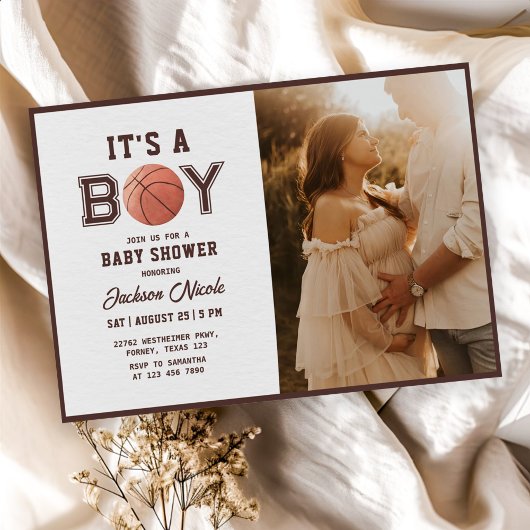 Basketbal Waterverf Boy Baby shower Foto Kaart