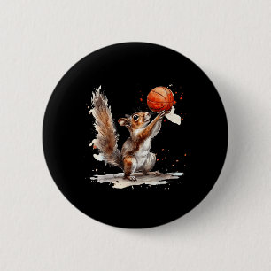 Basketbal Waterverf Eekhoorn Basketbal Lover Bb Ronde Button 5,7 Cm