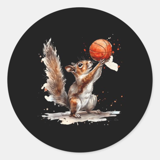 Basketbal Waterverf Eekhoorn Basketbal Lover Bb Ronde Sticker (Voorkant)