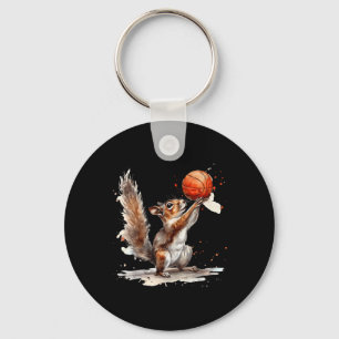 Basketbal Waterverf Eekhoorn Basketbal Lover Bb Sleutelhanger
