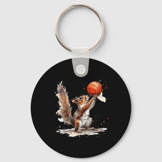 Basketbal Waterverf Eekhoorn Basketbal Lover Bb Sleutelhanger (Voorkant)