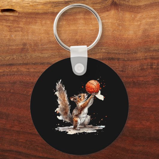 Basketbal Waterverf Eekhoorn Basketbal Lover Bb Sleutelhanger (Voorkant)