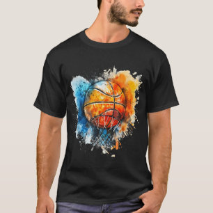 Basketbal Waterverf Kleurrijke Tekening Basketbal T-shirt