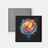 Basketbal Waterverf Kunstwerk Basketbal Hoop Colo Magneet (Voorkant / Achterkant)