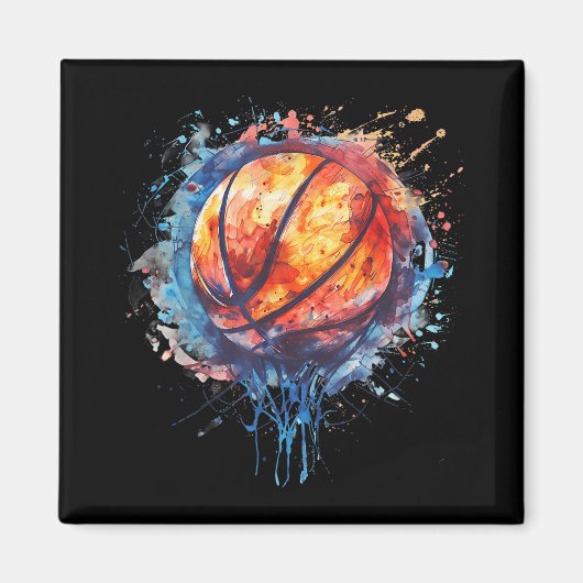 Basketbal Waterverf Kunstwerk Basketbal Hoop Colo Magneet (Voorkant)