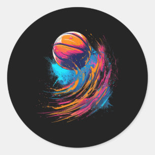 Basketbal Waterverf Kunstwerk Basketbal Lover Col Ronde Sticker
