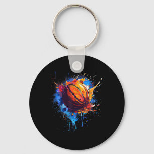 Basketbal Waterverf Kunstwerk Tekening Basketbal L Sleutelhanger
